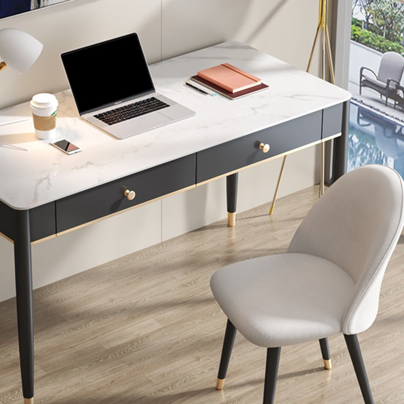 White and Black Writing Desk Rectangular Shaped Office Desk with 1/2 Drawers