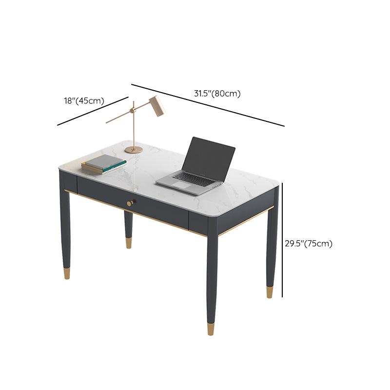 White and Black Writing Desk Rectangular Shaped Office Desk with 1/2 Drawers