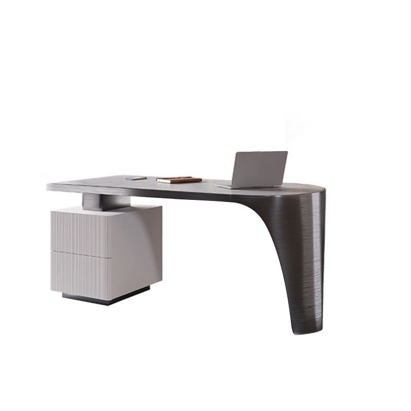 Modern Slate Top Office Desk Free Form Task Desk with 2 Drawers for Home