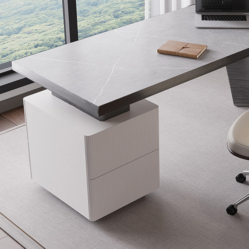 Modern Slate Top Office Desk Free Form Task Desk with 2 Drawers