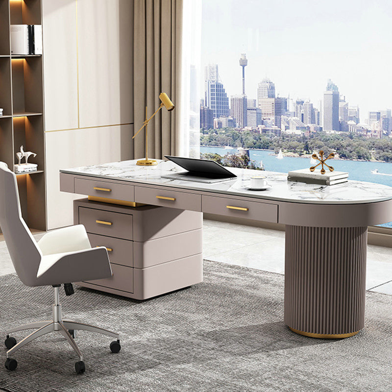 Modern Style Stone Office Desks Irregular Shape Task Desk with 2-Legs for Office