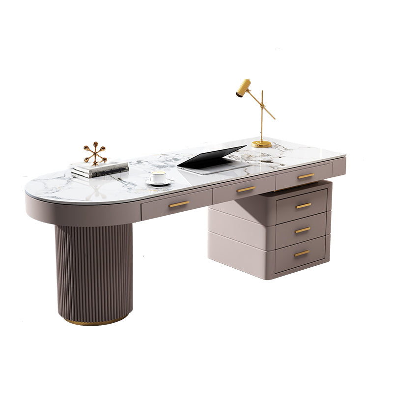 Modern Style Stone Office Desks Irregular Shape Task Desk with 2-Legs for Office