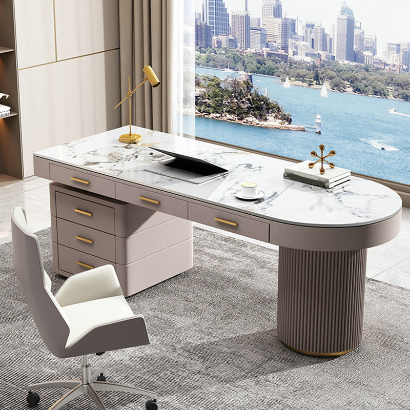 Modern Style Stone Office Desks Irregular Shape Task Desk with 2-Legs for Office