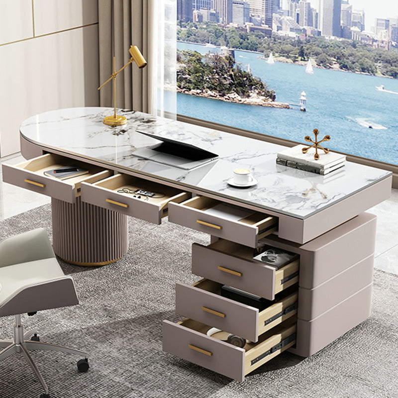 Modern Style Stone Office Desks Irregular Shape Task Desk with 2-Legs for Office