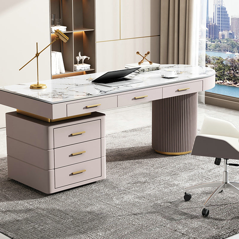 Modern Style Stone Office Desks Irregular Shape Task Desk with 2-Legs for Office