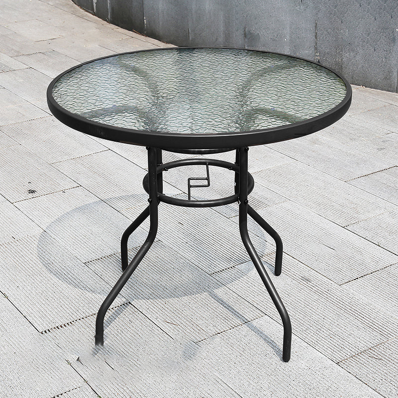 Industrial Dining Table Glass Clear Rust Resistant Patio Table