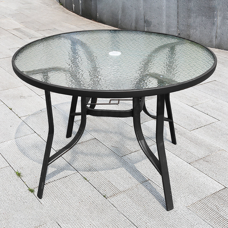 Industrial Dining Table Glass Clear Rust Resistant Patio Table