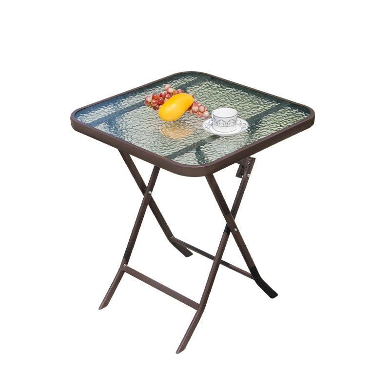 Industrial Dining Table Glass Clear Rust Resistant Patio Table