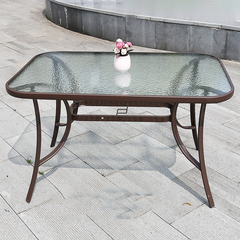 Industrial Dining Table Glass Clear Rust Resistant Patio Table