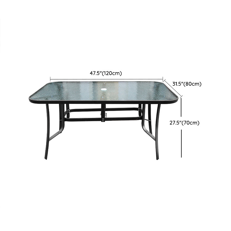 Industrial Dining Table Glass Clear Rust Resistant Patio Table