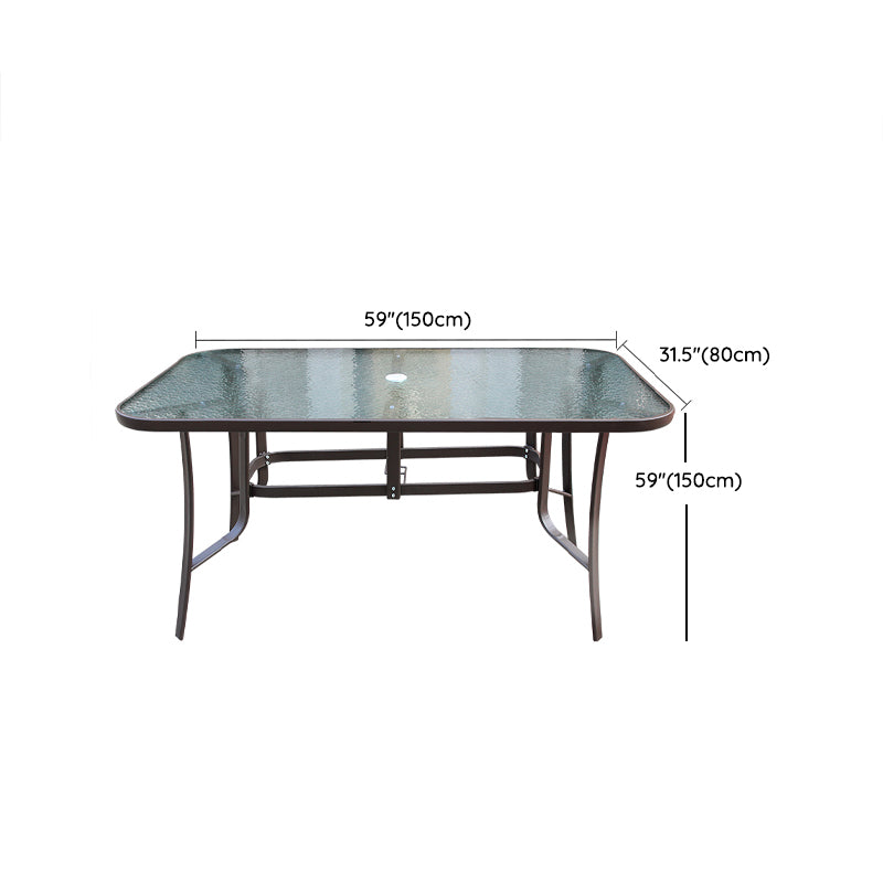 Industrial Dining Table Glass Clear Rust Resistant Patio Table