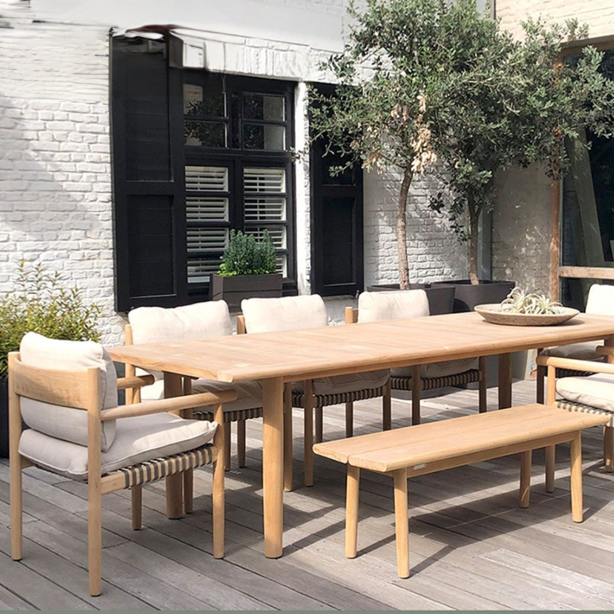 Solid Wood Top Patio Table Contemporary Patio Table with 4 Legs