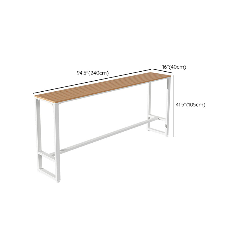 Rectangle Wood Patio Table with White Metal Frame Industrial Water Resistant Bar Table