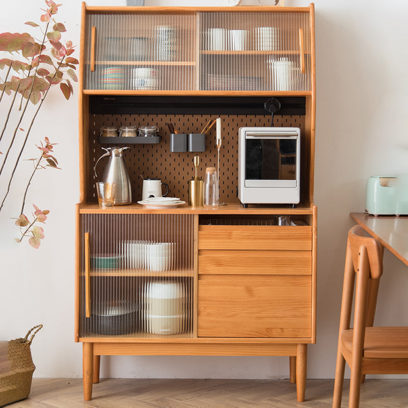 Modern Wooden Dining Hutch Glass Doors China Cabinet with Drawers