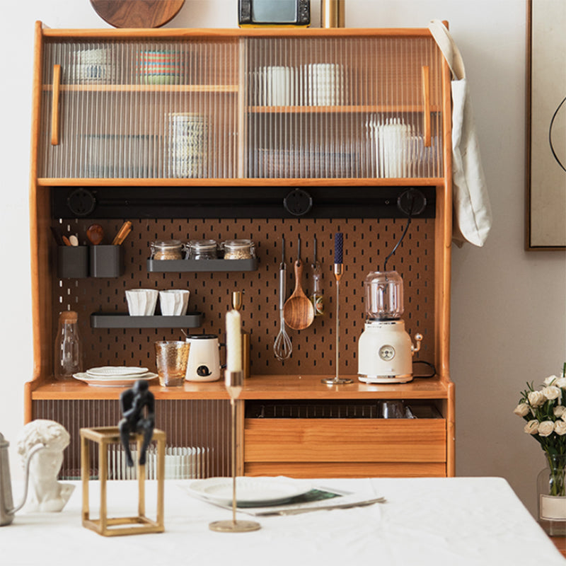 Modern Wooden Dining Hutch Glass Doors China Cabinet with Drawers