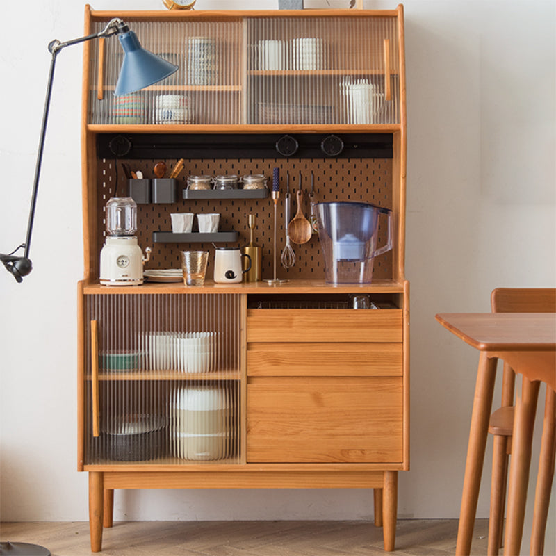 Modern Wooden Dining Hutch Glass Doors China Cabinet with Drawers