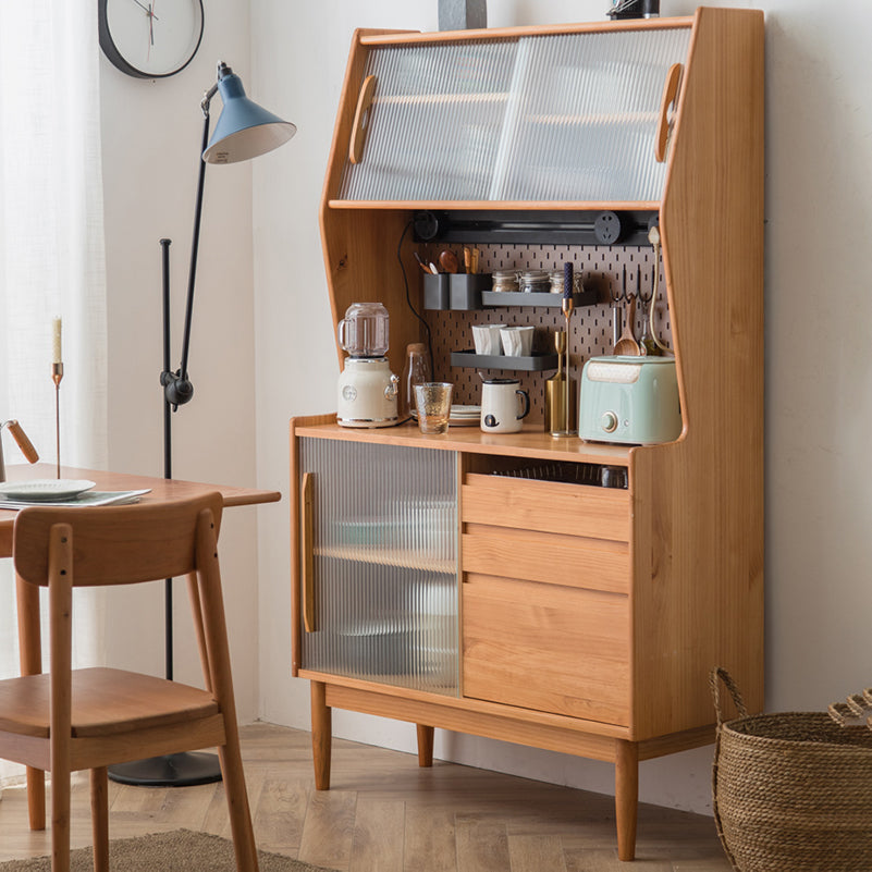 Modern Wooden Dining Hutch Glass Doors China Cabinet with Drawers