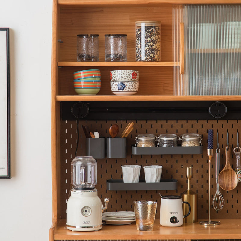 Modern Wooden Dining Hutch Glass Doors China Cabinet with Drawers