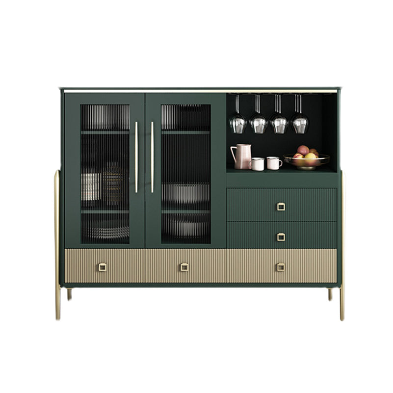 Solid Wood China Cabinet Modern Glass Doors Dining Hutch with Drawers