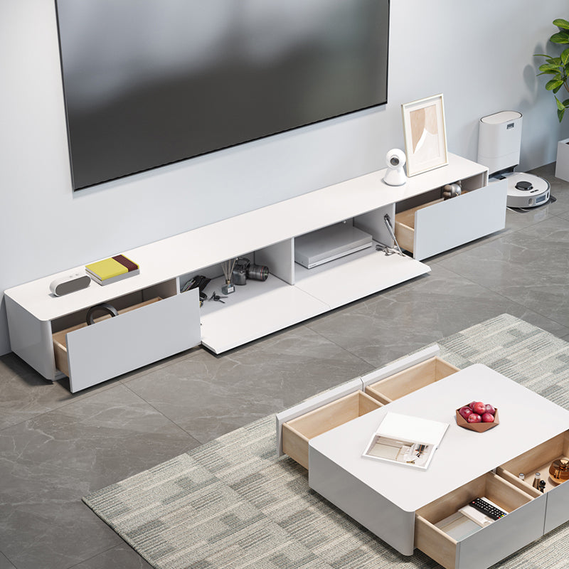 White Engineered Wood TV Console Contemporary Cable Management Media Console