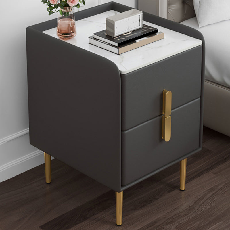 2 Drawer Contemporary Accent Table Nightstand Antique Finish Bed Nightstand with Legs