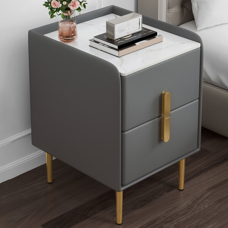 2 Drawer Contemporary Accent Table Nightstand Antique Finish Bed Nightstand with Legs