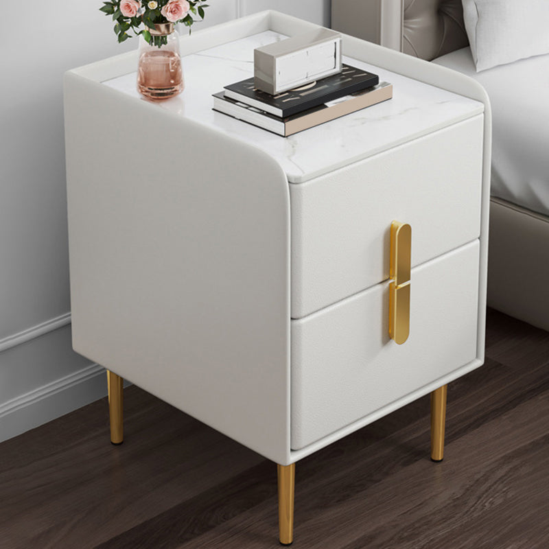 2 Drawer Contemporary Accent Table Nightstand Antique Finish Bed Nightstand with Legs