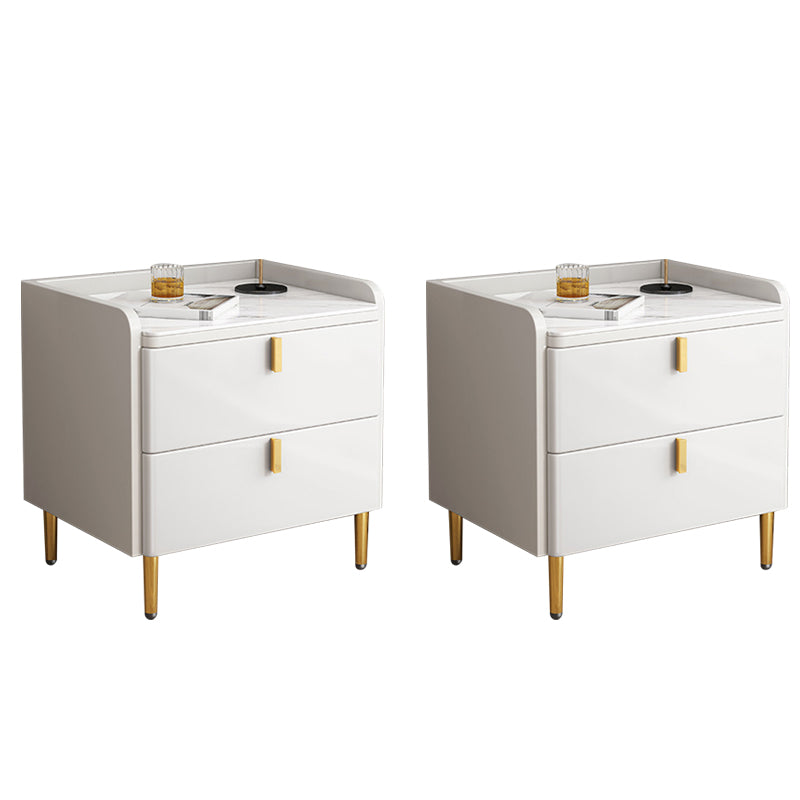 2 Drawer Contemporary Accent Table Nightstand Antique Finish Bed Nightstand with Legs