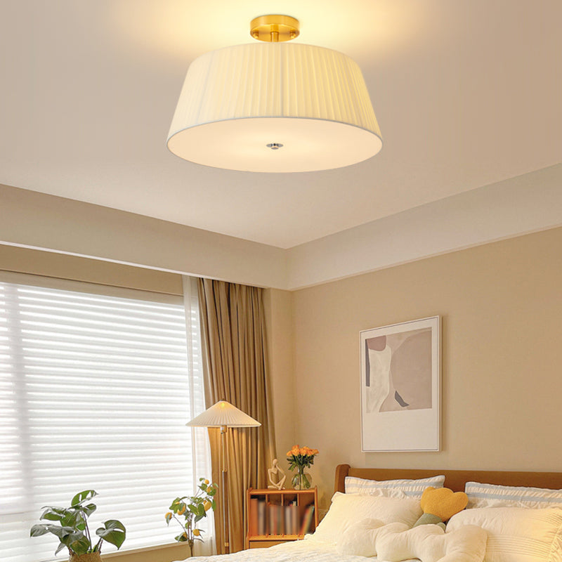 American Style Ceiling Light Cylinder Shape Ceiling Lamp with Fabric Shade for Living Room