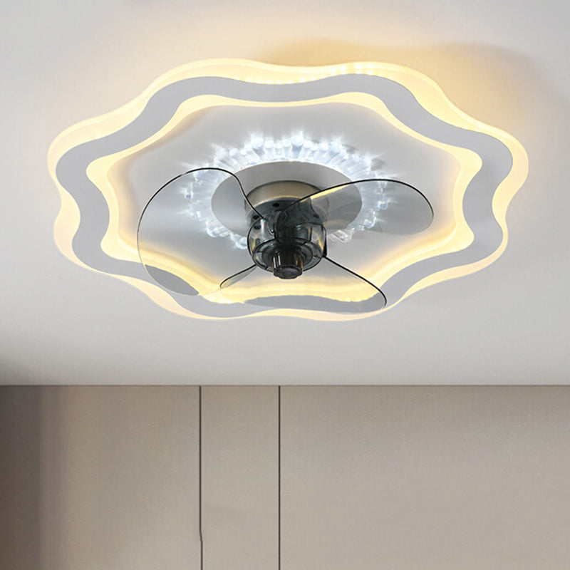 LED Ceiling Fan Contemporary Metal and Plastic Fan Mounted Fixture in White