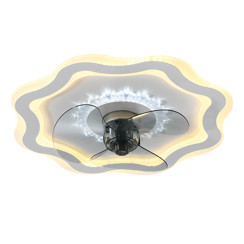 LED Ceiling Fan Contemporary Metal and Plastic Fan Mounted Fixture in White