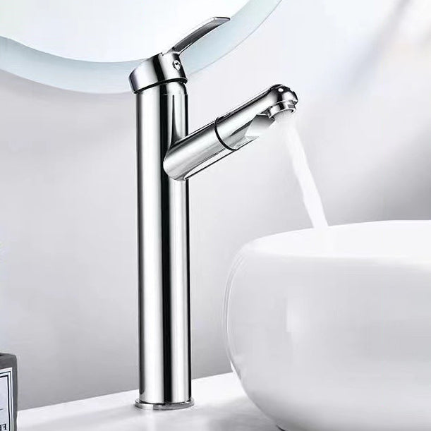 Lever Handle Faucet Contemporary Pull-out Faucet for Bathroom