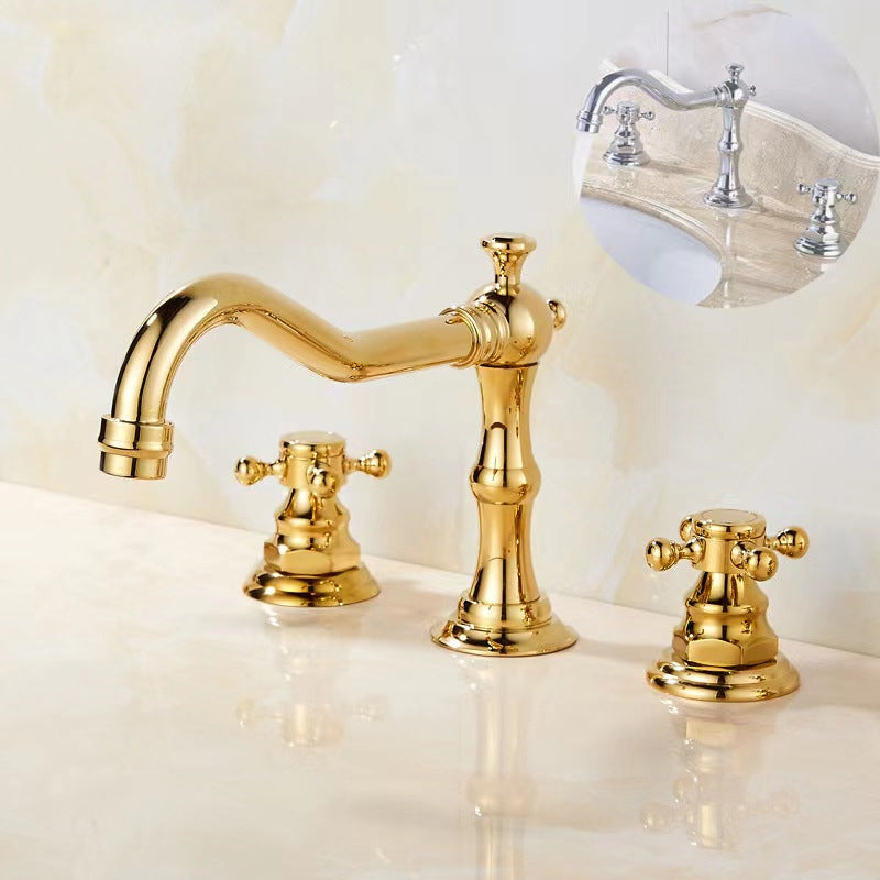 Vintage Widespread Lavatory Faucet, 2 Handle Full Brass Bathroom Vanity Faucet with Drain