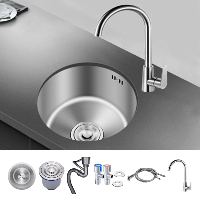 Round Stainless Steel Sink Single Bowl Undermount Sink with Basket Strainer