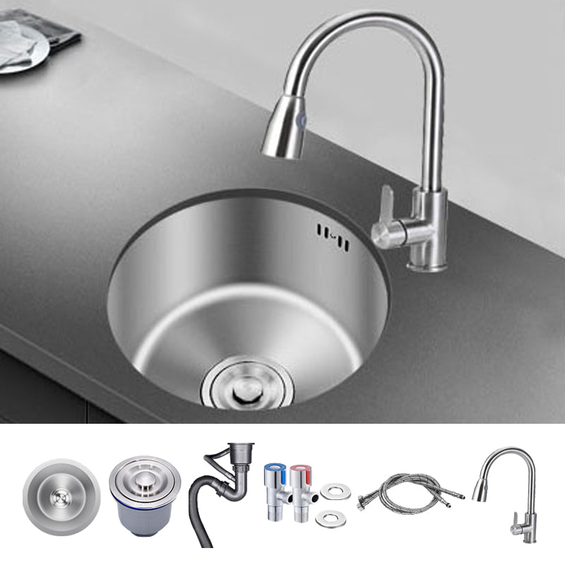 Round Stainless Steel Sink Single Bowl Undermount Sink with Basket Strainer