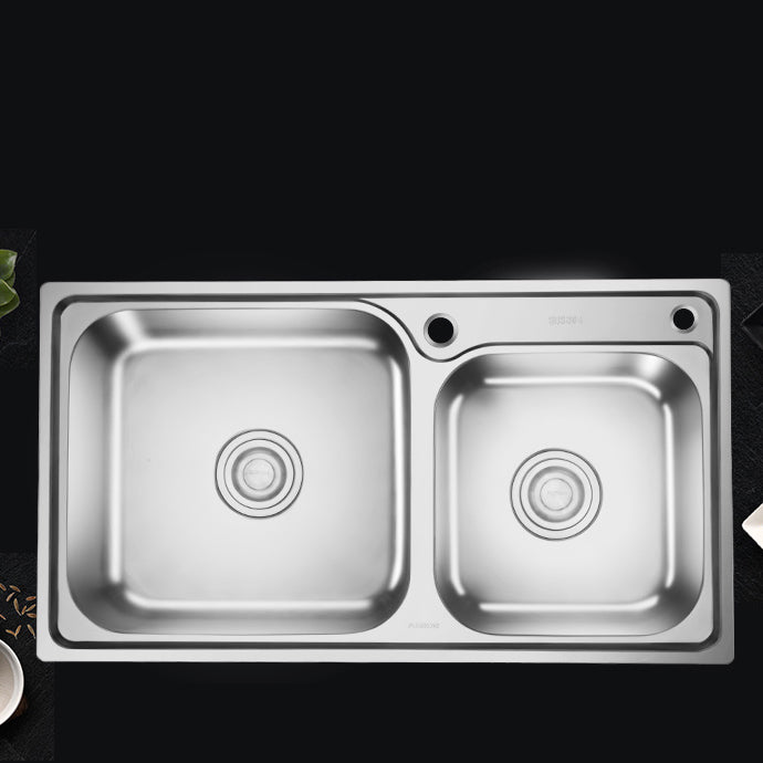 Stainless Steel Double Sink Kitchen Sink 2 Holes Drop-In Sink