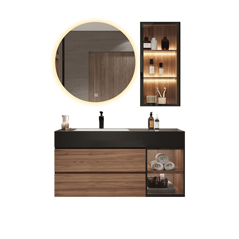 Waterproof Vanity Single Sink Drawers Wood Frame Wall-Mounted Vanity with Mirror