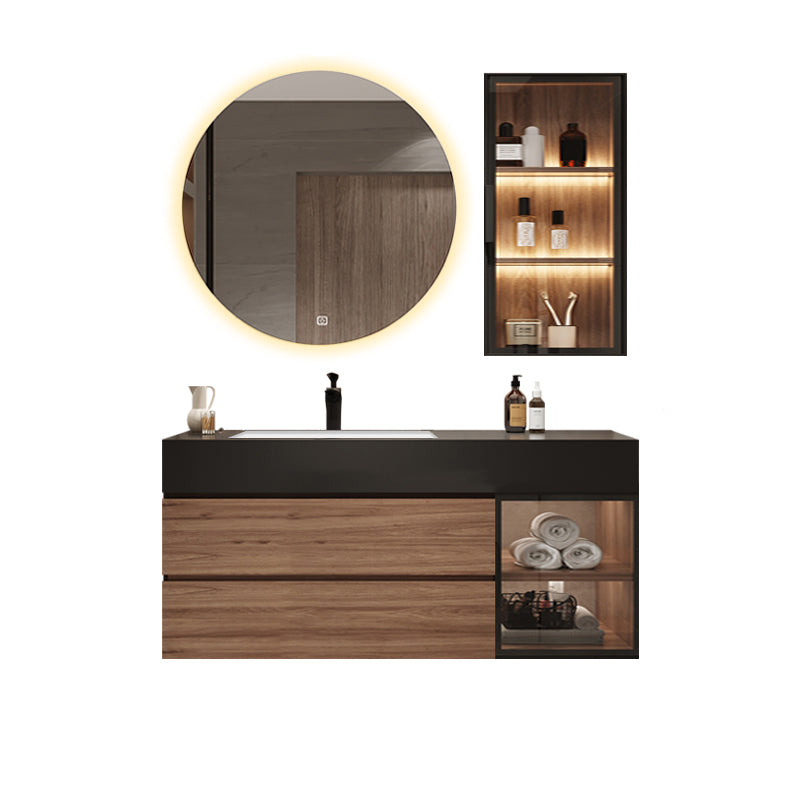 Waterproof Vanity Single Sink Drawers Wood Frame Wall-Mounted Vanity with Mirror