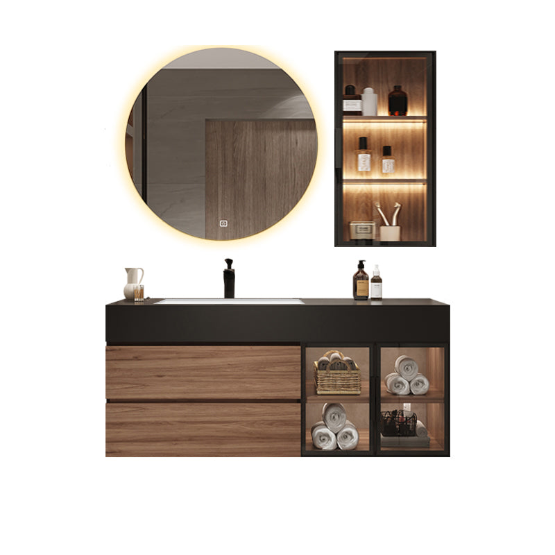 Waterproof Vanity Single Sink Drawers Wood Frame Wall-Mounted Vanity with Mirror