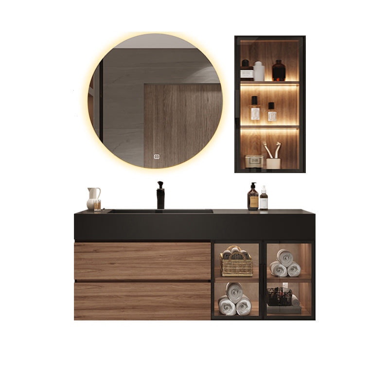 Waterproof Vanity Single Sink Drawers Wood Frame Wall-Mounted Vanity with Mirror