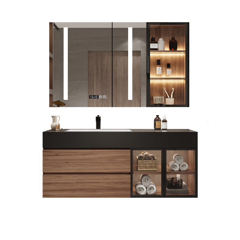 Waterproof Vanity Single Sink Drawers Wood Frame Wall-Mounted Vanity with Mirror