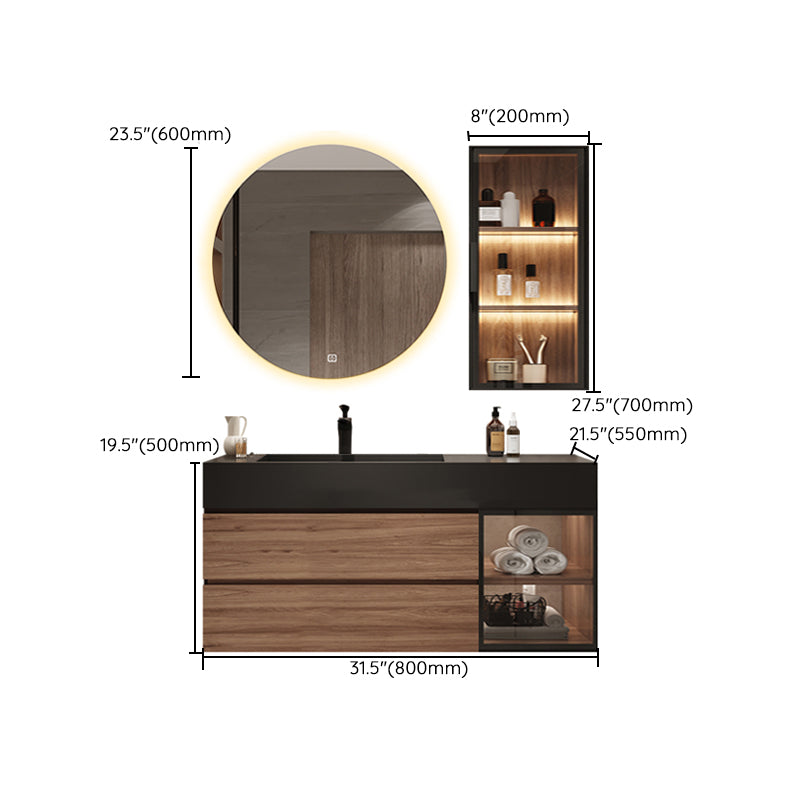 Waterproof Vanity Single Sink Drawers Wood Frame Wall-Mounted Vanity with Mirror