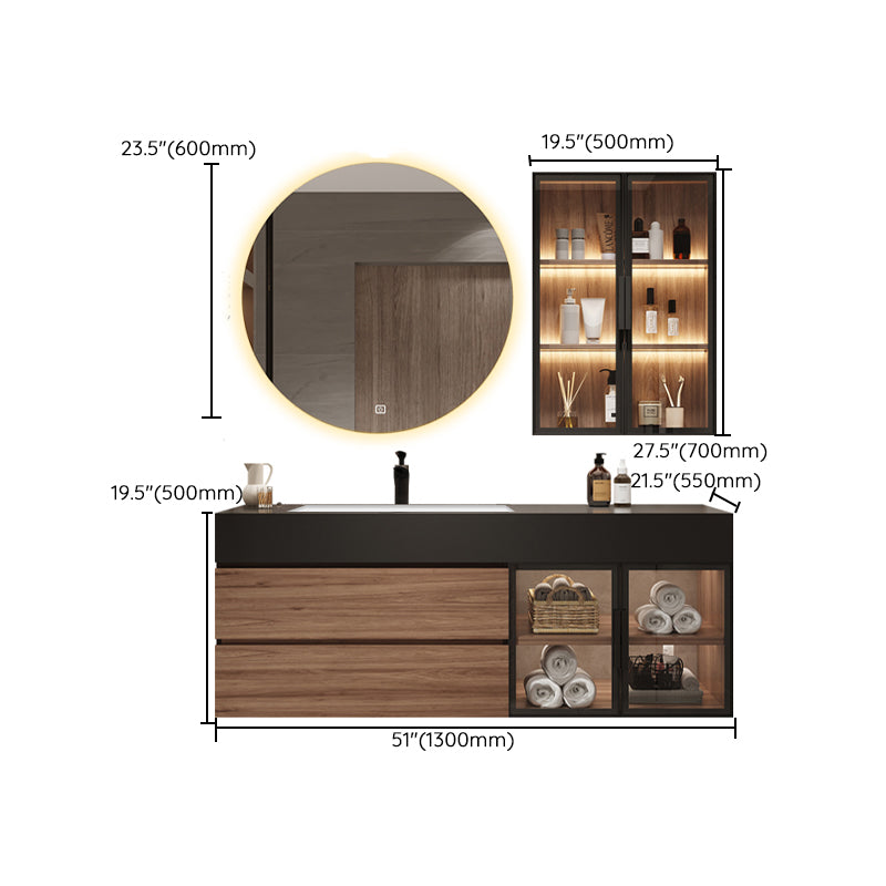 Waterproof Vanity Single Sink Drawers Wood Frame Wall-Mounted Vanity with Mirror