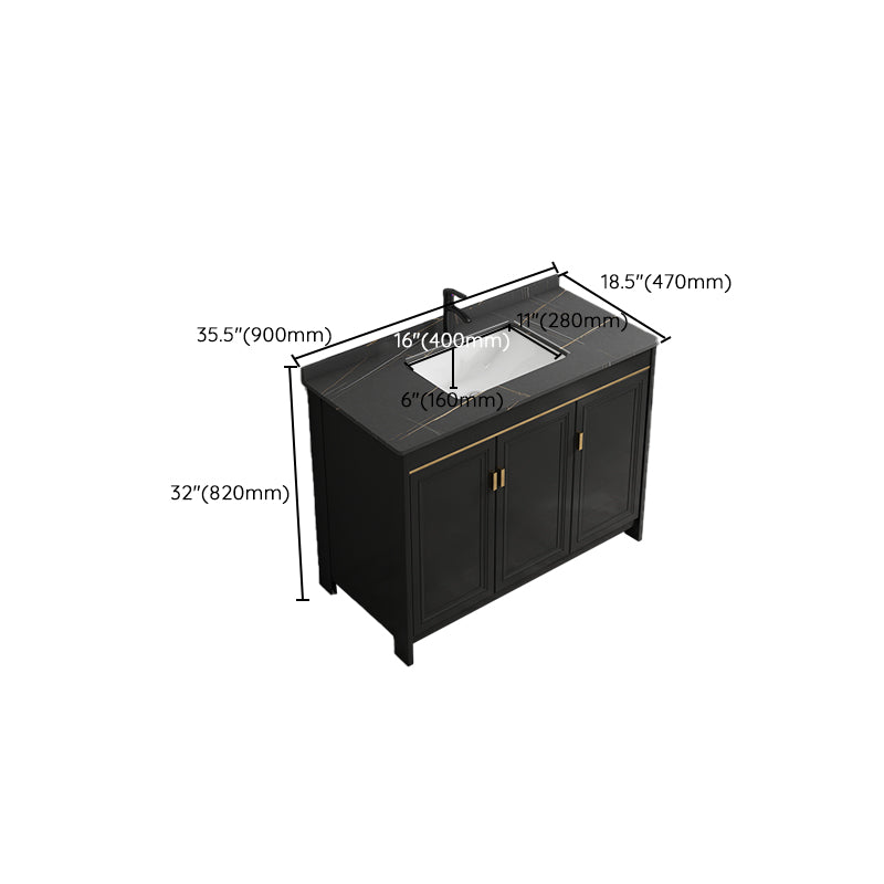 Black Bath Vanity Single Sink Metal Frame Mirror Vanity with Soft Close Door