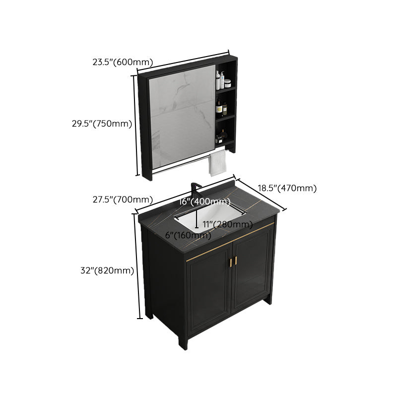 Black Bath Vanity Single Sink Metal Frame Mirror Vanity with Soft Close Door