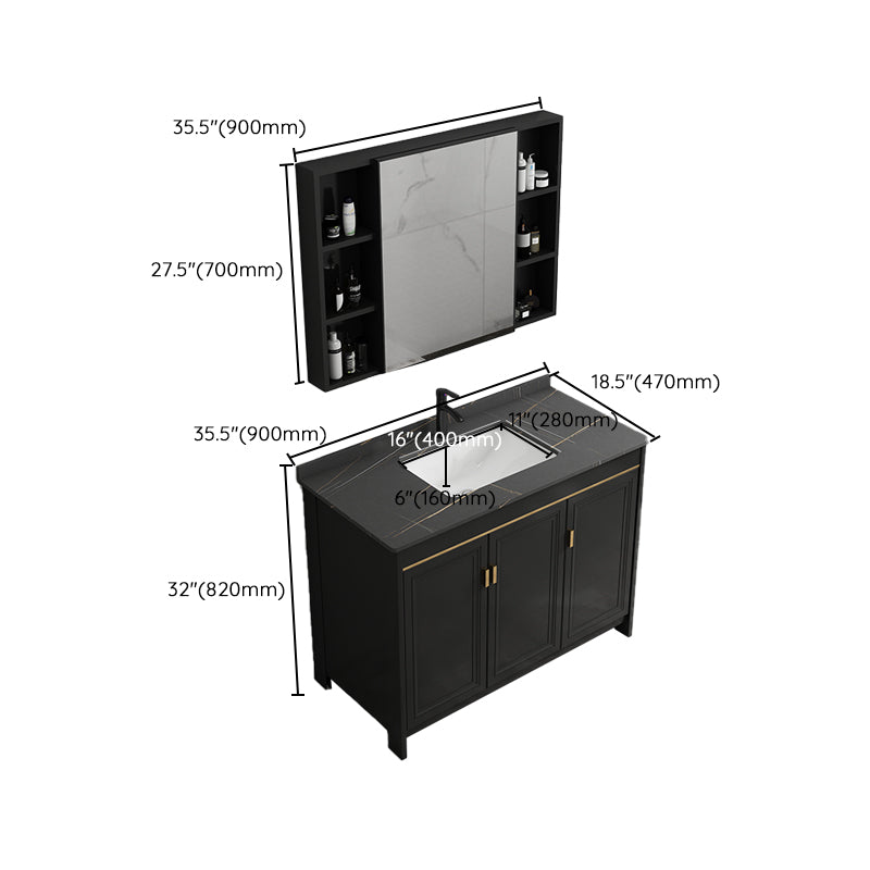 Black Bath Vanity Single Sink Metal Frame Mirror Vanity with Soft Close Door