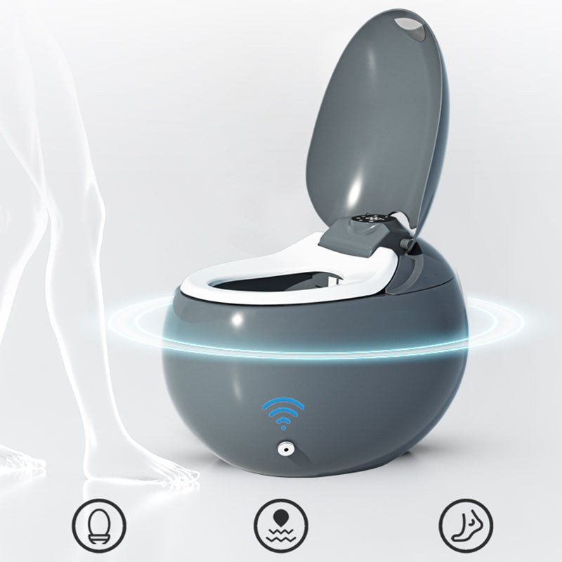 Contemporary Foot Sensor Ceramic Heated Seat Grey Round Floor Mount Bidet