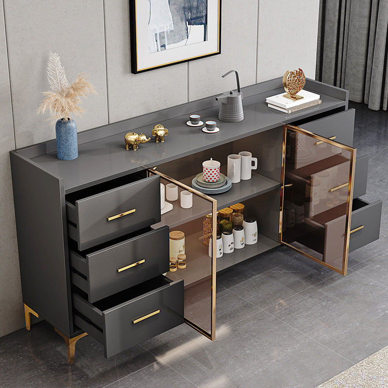 Glam Credenza Adjustable Shelving Wood Side Board with Cabinets and Drawers