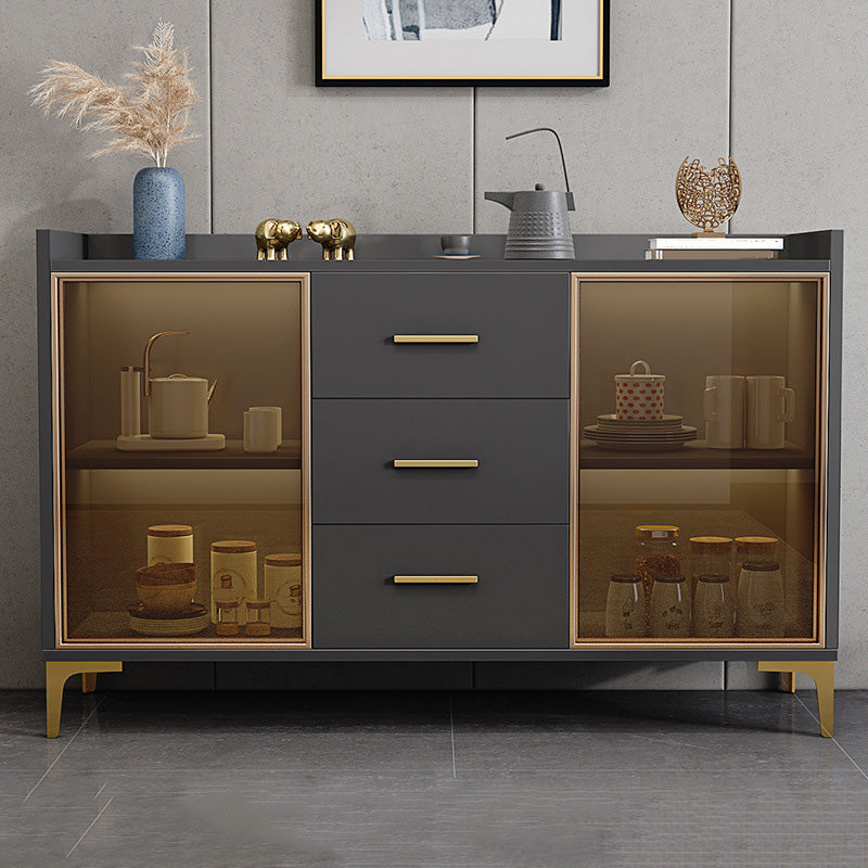 Glam Credenza Adjustable Shelving Wood Side Board with Cabinets and Drawers