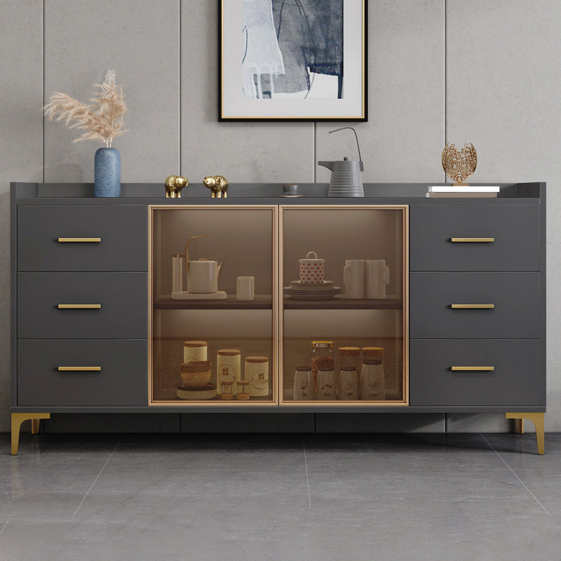 Glam Credenza Adjustable Shelving Wood Side Board with Cabinets and Drawers